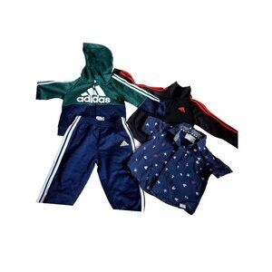 ADIDAS Boys Striped Track Jacket & Pants Set Tricot Black Size 12m -
